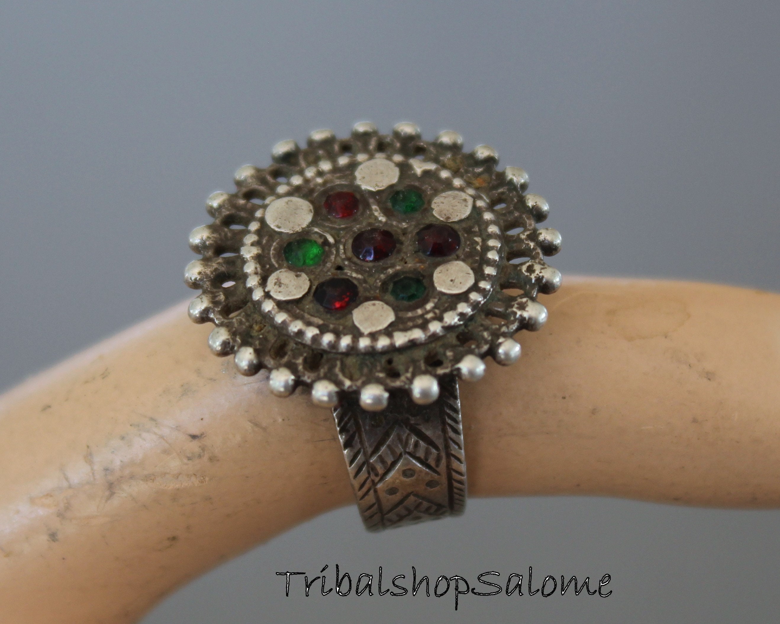 Vintage Balochi Silver Ring With Red and Green Jewels US Size - Etsy UK