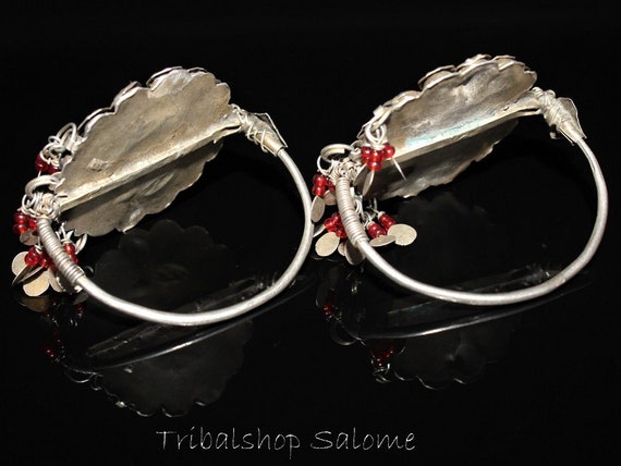 Gilded Afghan Silver Earrings with Red and Green … - image 3