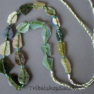 Ancient Roman Glass Shard Beads, Glass Shard Necklace, Mostly Green Shades
