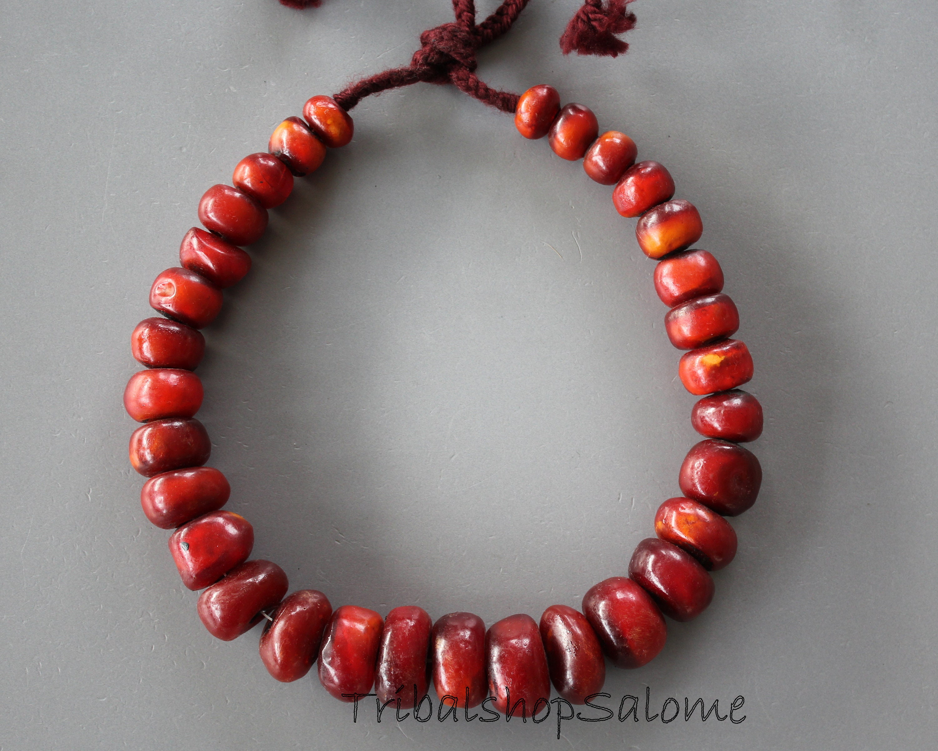 Strand of Big Old Red Faux Amber Beads From Morocco, Berber