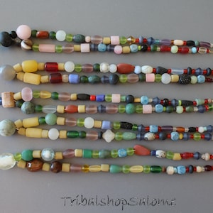 Old Glass Beads, Mixed Strand of Colorful Old Glass Beads, Casual Hippie Boho Necklace, 40 cm / 15.7 &quot; long