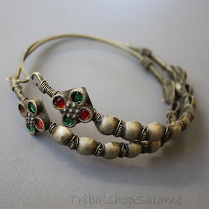 Huge Old Tribal Kashmiri Hoop Earrings with Jewels, 9 cm / 3.54 &quot; Diameter