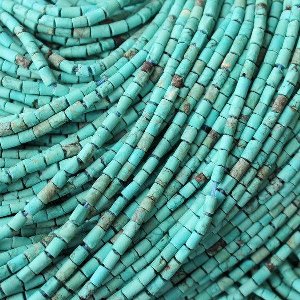 Perles Heishi turquoise véritable de 3 à 5 mm, fil de 37 cm de long, taille des perles de 3 à 5 mm de long, 2,5 mm d'épaisseur ; 301123.3
