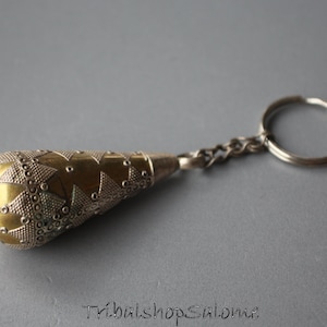 Kazakh Goldwashed Silver Teardrop Keyring Pendant, Kazakh Style with Granulation Decorations