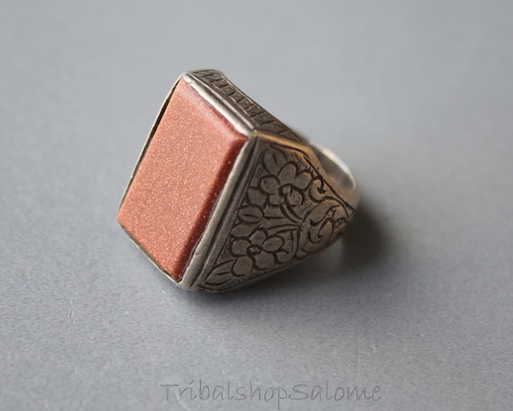 Afghan Unisex Silver Ring with Goldstone - image 2