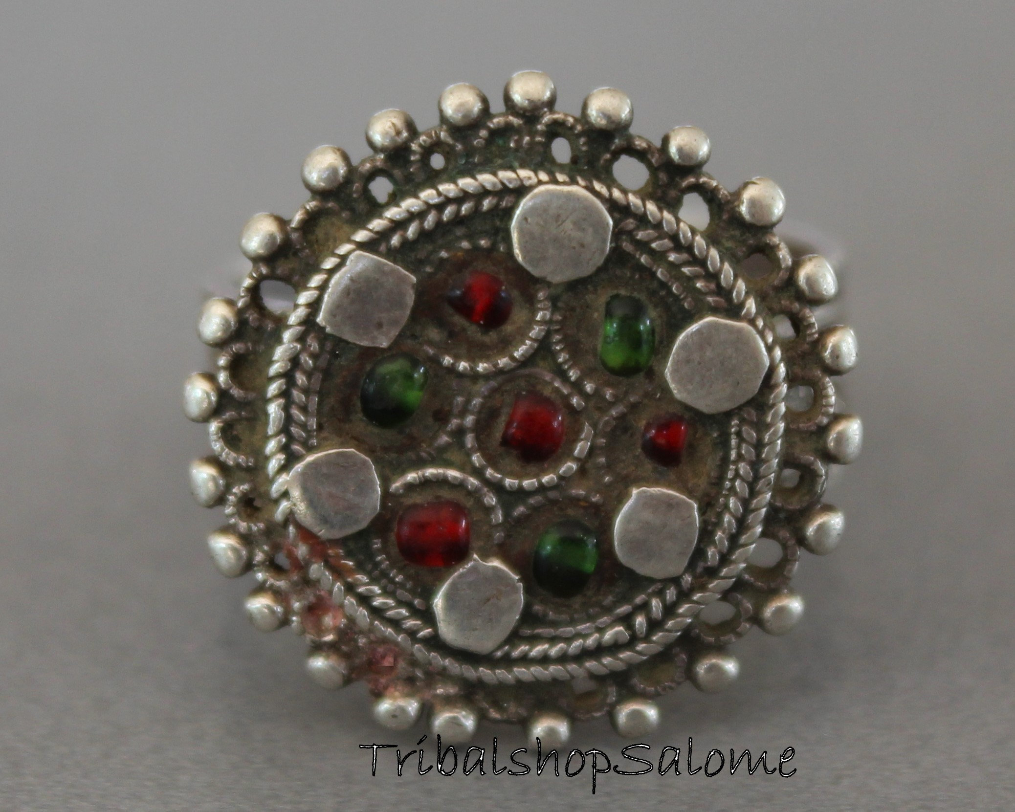 Vintage Balochi Silver Ring With Red and Green Jewels, US Size 8, Nomad ...