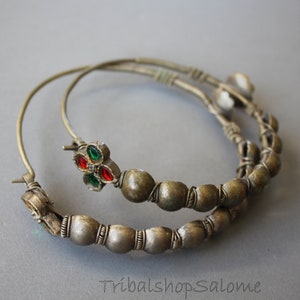 Huge Old Tribal Kashmiri Hoop Earrings with Jewels, 9 cm / 3.54 &quot; Diameter