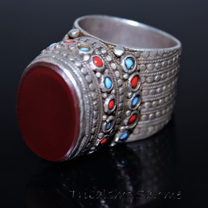 Afghan Turkmen Sterling Silver Ring with Carnelian