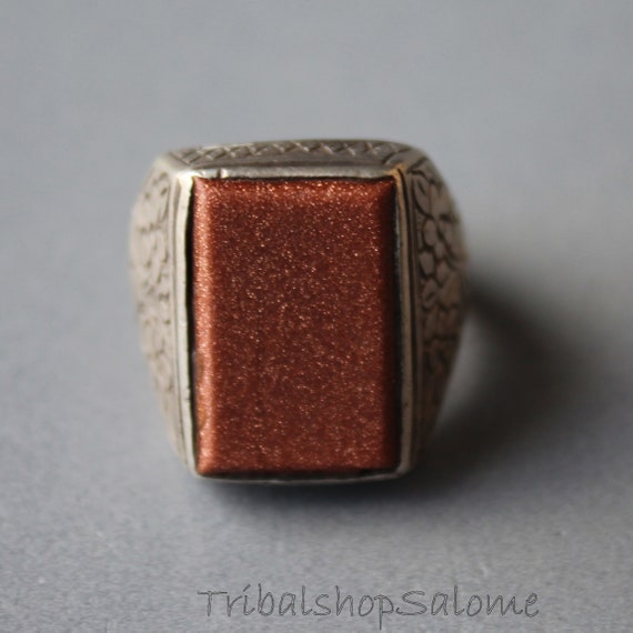 Afghan Unisex Silver Ring with Goldstone - image 3