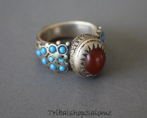 Vintage Silver Ring with Red Glass Jewel, US Size… - image 2