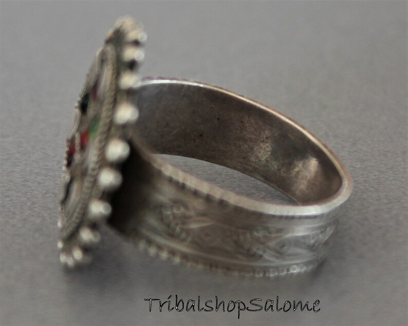 Vintage Balochi Silver Ring With Red and Green Jewels, US Size 8, Nomad ...