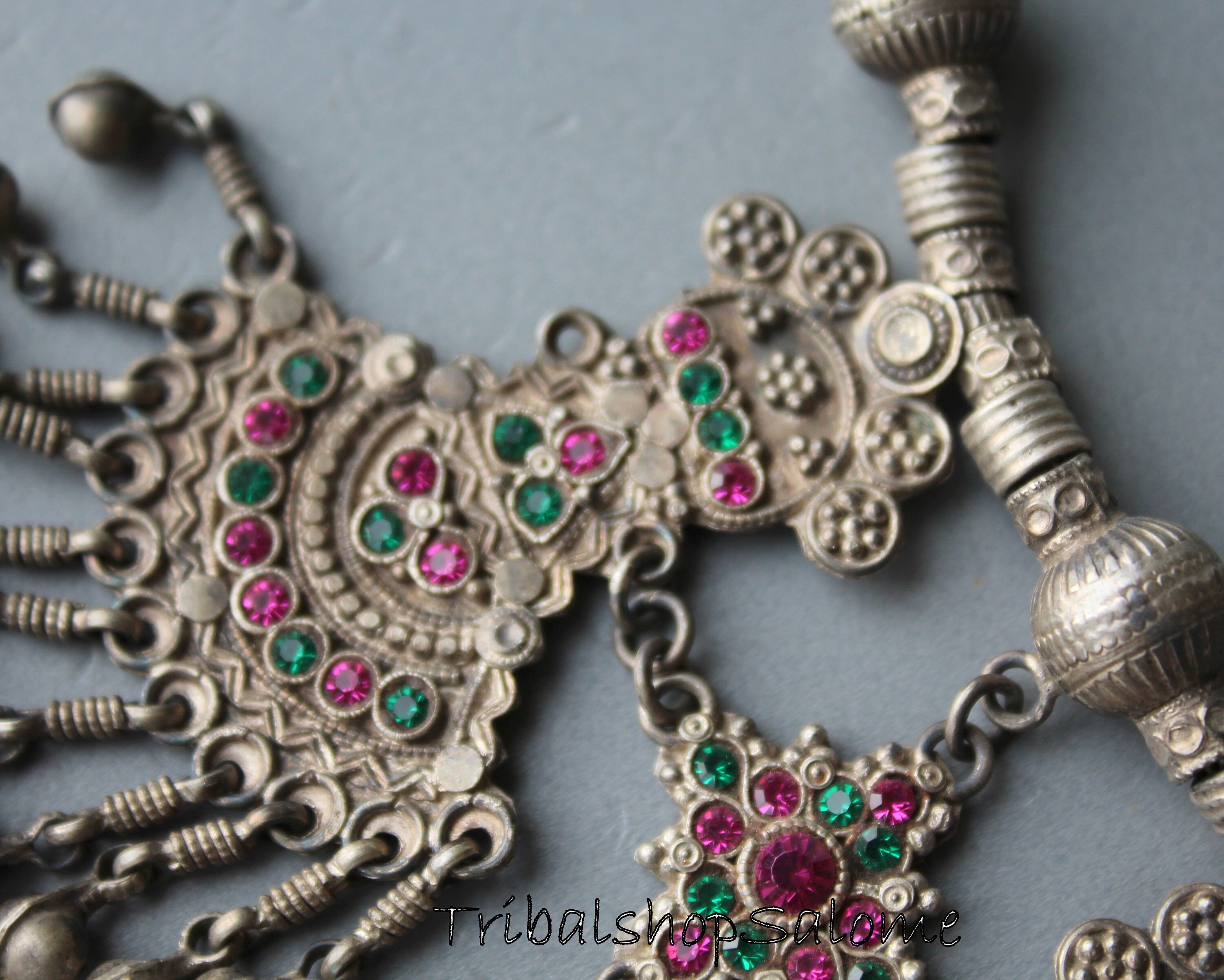 Collier Ethnique Multi-rangs Perles De Verre Rouge - Fermoir Argent 925, Occasion Rare