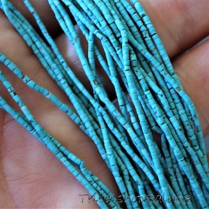 Tiny Genuine Turquoise Heishi Beads on a 38 cm / 15 in long Strand, Bead Size 1 mm x 1 mm, Real Turquoise
