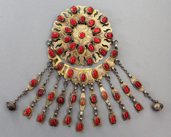 Vintage Button Pendant - Red & Gold Floral Vintage Button Pendant - Red & Gold Floral