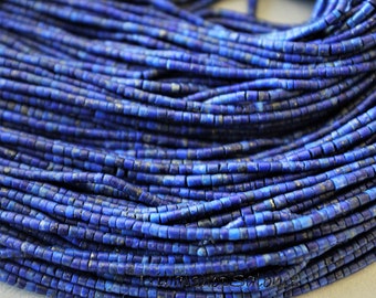 Petites perles Heishi en lapis-lazuli sur fil, véritable lapis-lazuli d'Afghanistan, fil de 37 cm de long, 1 mm de long, 1 mm d'épaisseur ; 201123.1