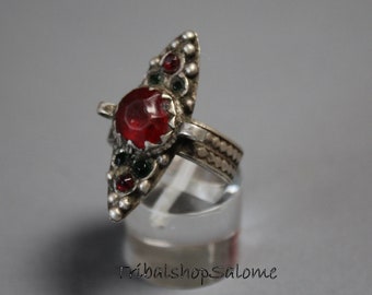 Afghan Silver Ring with Jewels, US Size 6 1/2