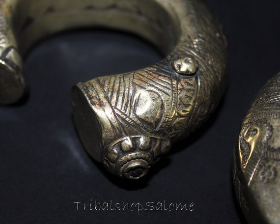 1 Pair Old Brass Tribal Nomad Elefant Leg Bracele… - image 4