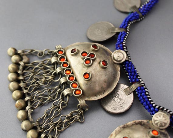 Vintage Tribal Necklace with Puff Pendants, Baloc… - image 5