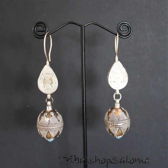 Kazakh Goldwashed Silver Tribal Earrings with Tur… - image 7