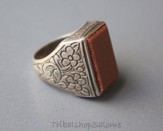 Afghan Unisex Silver Ring with Goldstone - image 1