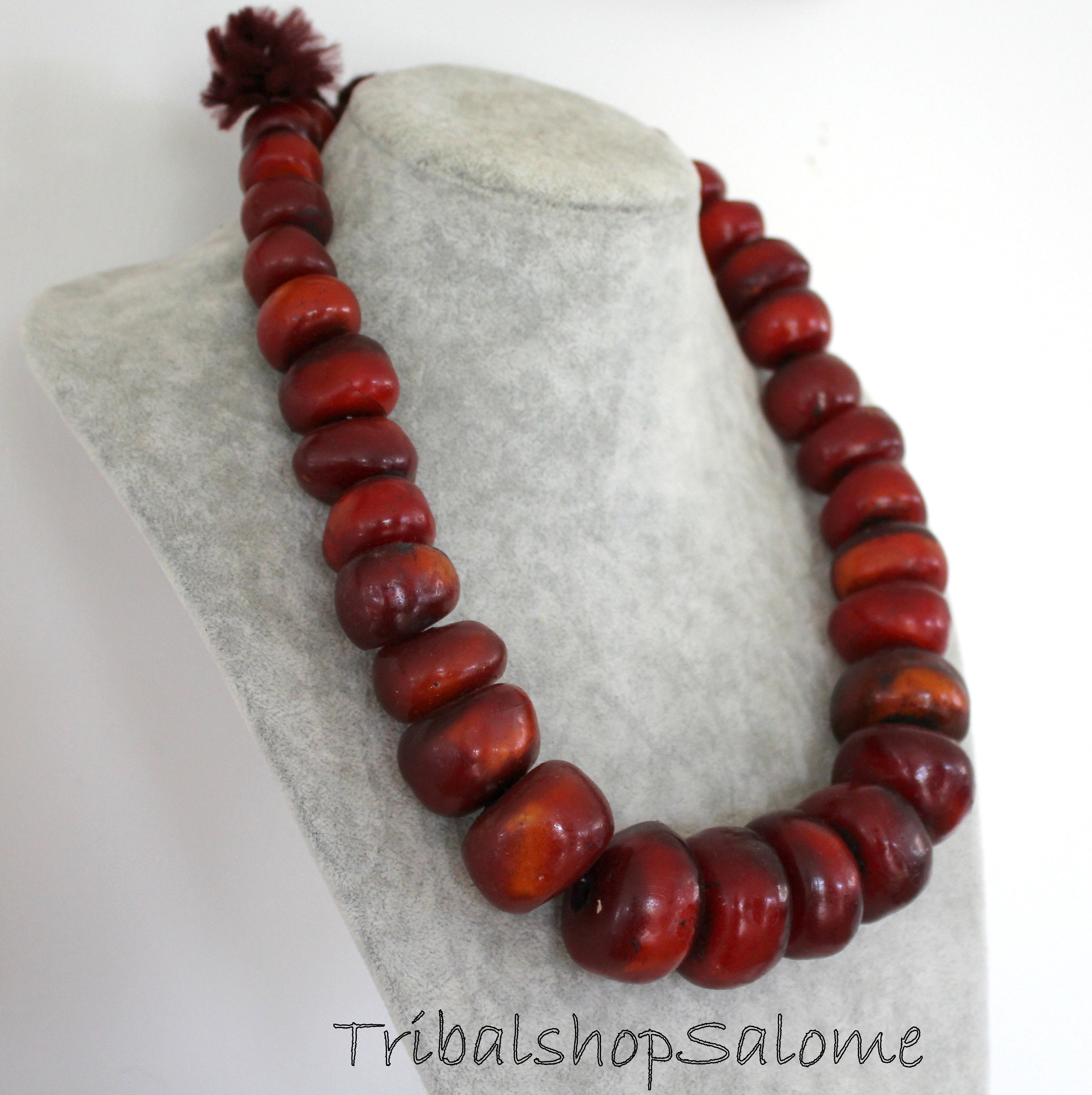 Collier Africain Berbère - Perles D'ambre Et Céramique Orange - Bijou Ethnique Occasion