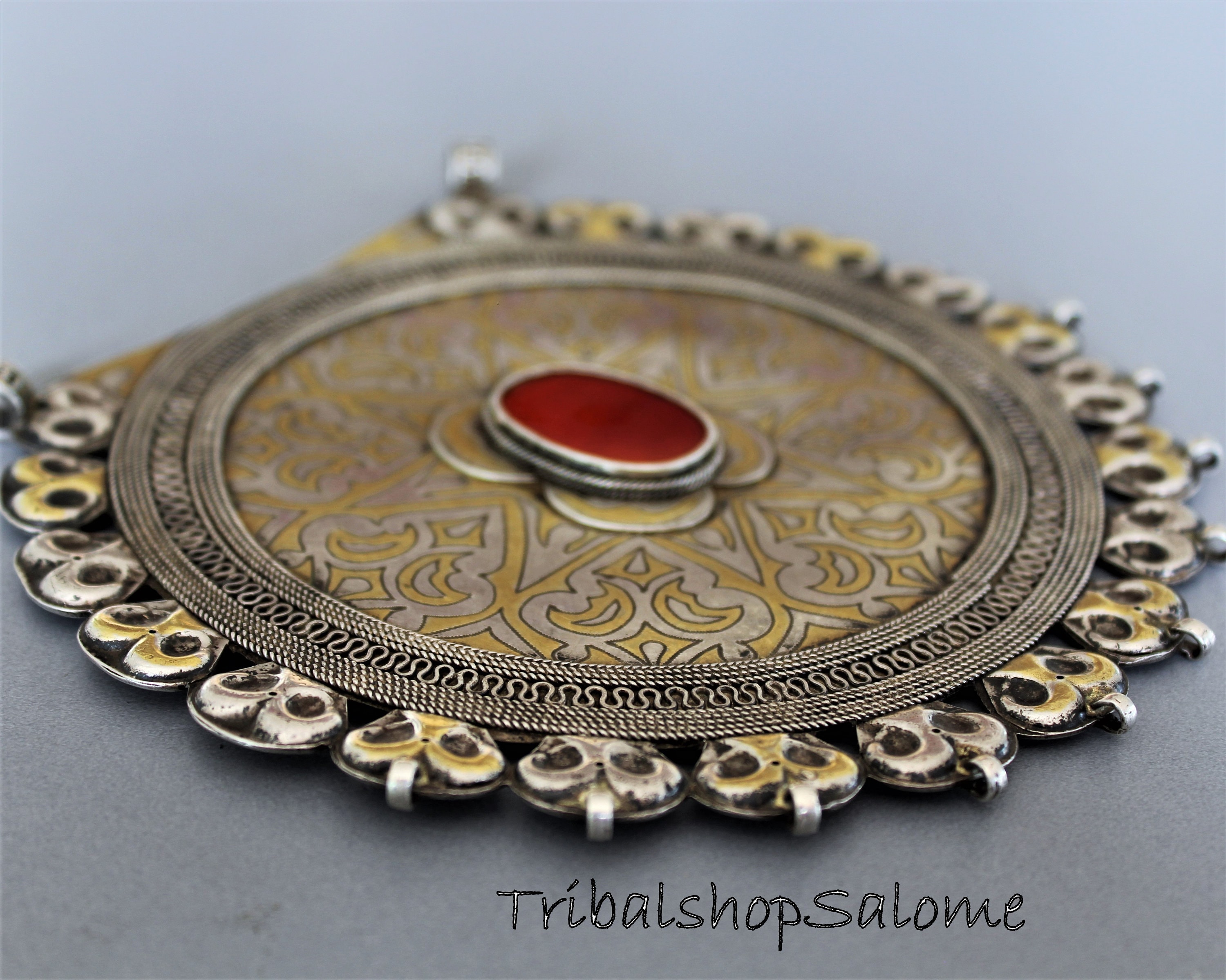 Turkmen Gulyaka, 147 G Vintage Gilded Silver TEKKE Gul Pendant