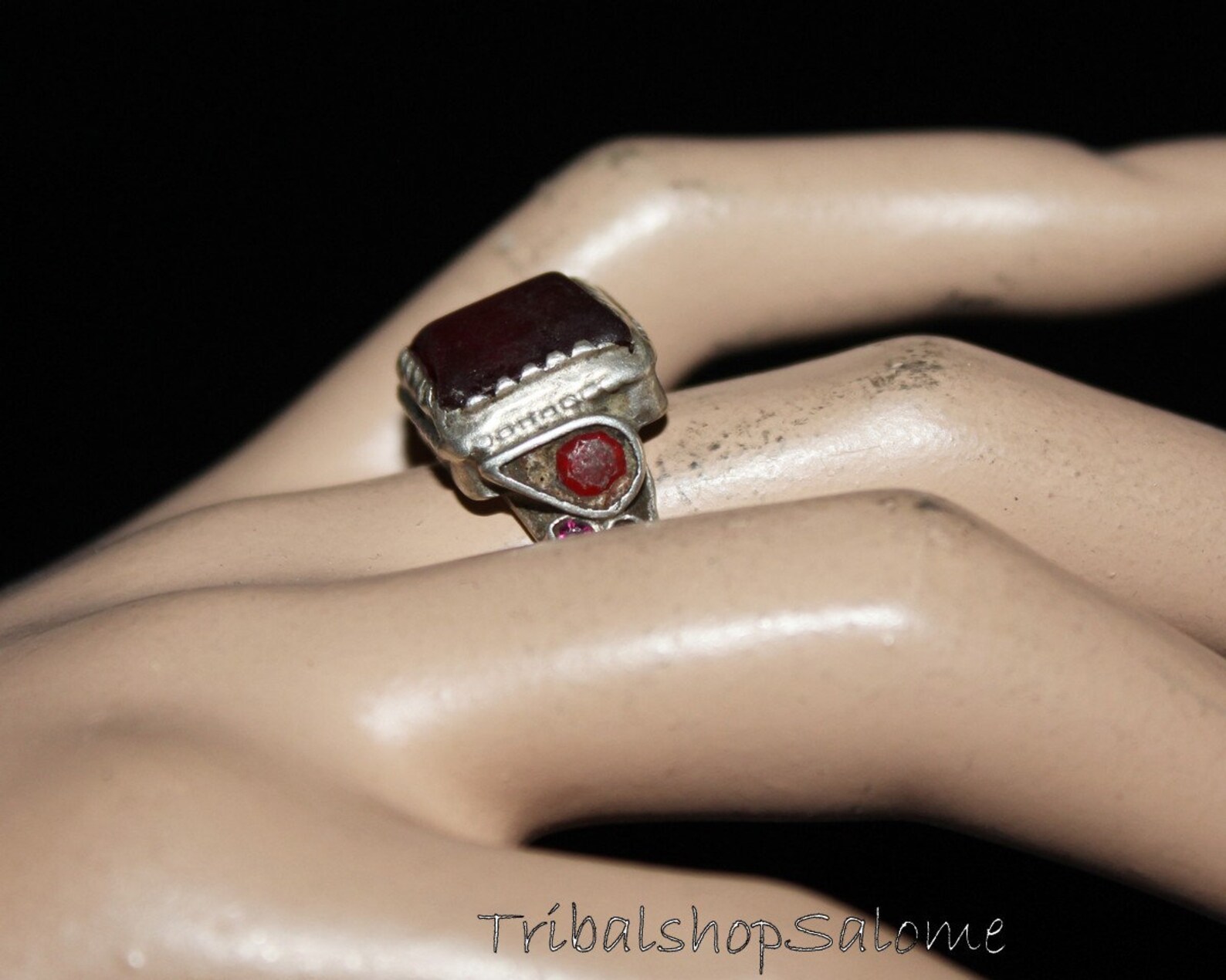 Silver Collector Rings Vintage Kuchi Sterling Silver Ring With Red Glass Jewel, Old Unisex ...
