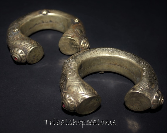 1 Pair Old Brass Tribal Nomad Elefant Leg Bracele… - image 2