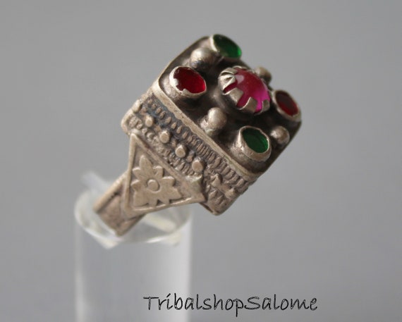 Swati Aloch Pashtun Silver Ring with Jewels, US S… - image 4
