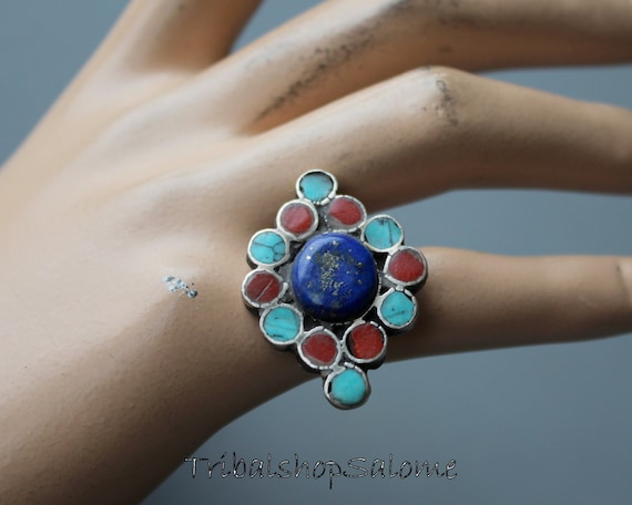 Afghan Silver Ring with Lapislazuli, Turquoise an… - image 8