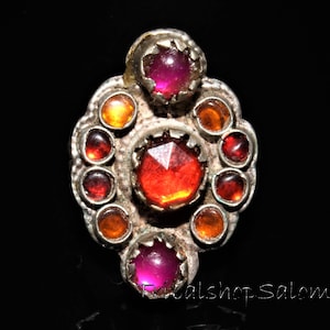 Vintage Afghan Silver Ring, Old Ethnic Tribal Nomad Ring with Colorful Glass Jewels, US Size 6 1/2, Collectors Piece, Gift for Her