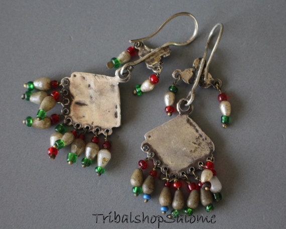 Old Authentic Rare Afghan Silver Earrings with Re… - image 9