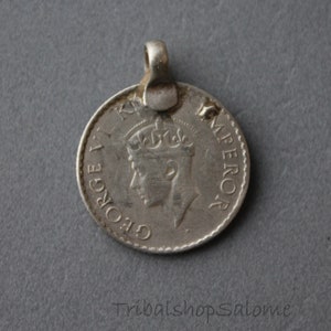 Silver Coin Pendants, Old Indian 1/4 Rupee GEORGE VI, 1940 Coin from India