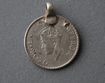 ヴィンテージ 1940-1945 イギリス領インド 1/4 ルピー銀貨 国王
