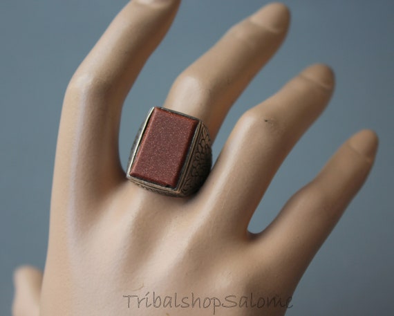 Afghan Unisex Silver Ring with Goldstone - image 8