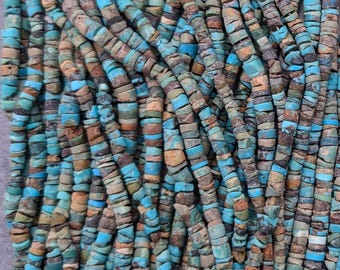 Genuine Heishi Turquoise Beads, mixed natural colors brown and turquoise, Bead Size 3-4 mm