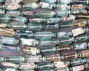 Rectangular Ancient Roman Glass Beads, 1 Strand 40 cm / 15.5 inch long