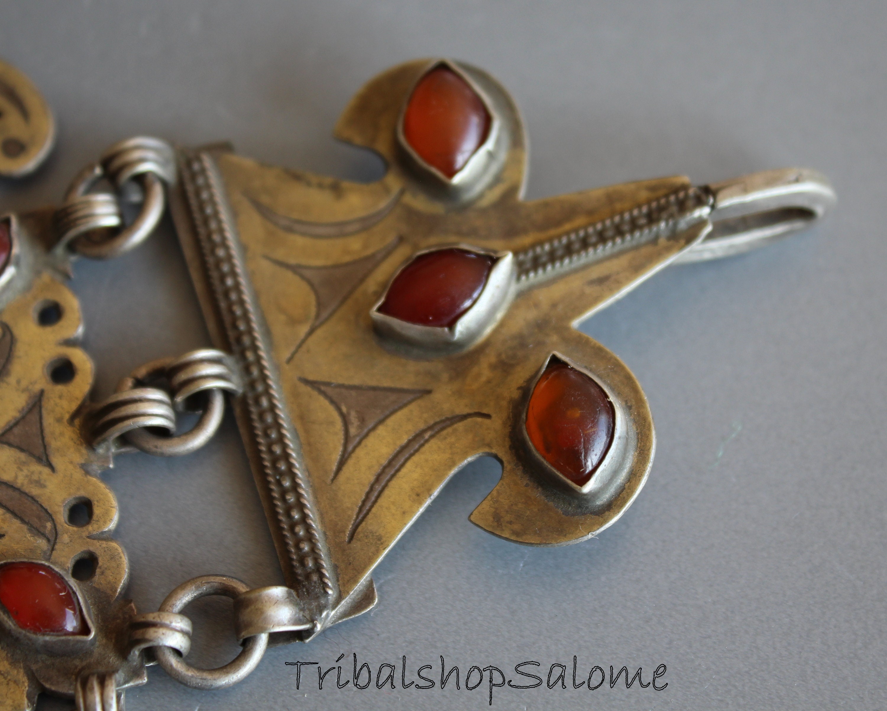 Goldwashed Old Turkmen TEKKE Womens Silver Jewelry With Carnelian