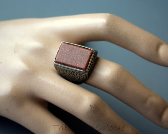 Afghan Unisex Silver Ring with Goldstone - image 5