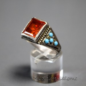 Afghan Silver Ring with Orange Jewel