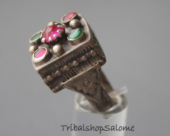 Swati Aloch Pashtun Silver Ring with Jewels, US S… - image 2