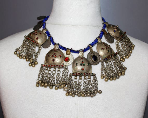 Vintage Tribal Necklace with Puff Pendants, Baloc… - image 6