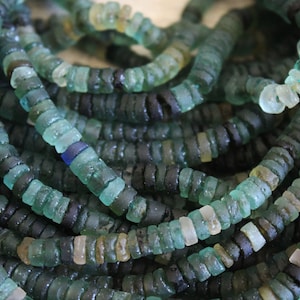 Heishi Glassbeads made of Ancient Roman Glass, 36 cm / 14 " long Strand, Darkgreen, 5 mm Diameter