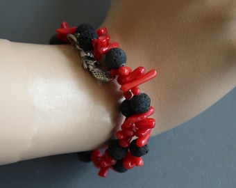 Pulsera de coral con cuentas de lava negra; 25423.1
