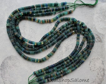 Heishi Glassbeads made of Ancient Roman Glass, 39 cm / 15.35 &quot; long Strand, Darkgreen, 5 mm Diameter