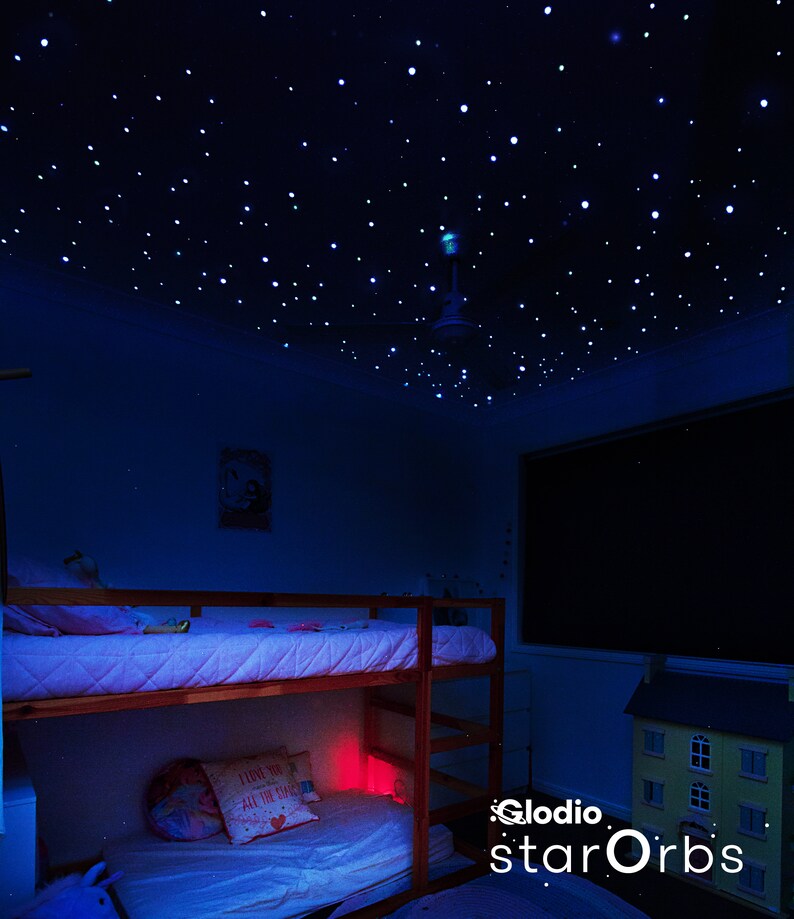 Moon and Stars Glow in the Dark Sticker Kit, Glodio StarOrbs and Moon Decal Pack, Kids Bedroom Decor or Outer Space Theme for Nursery image 3