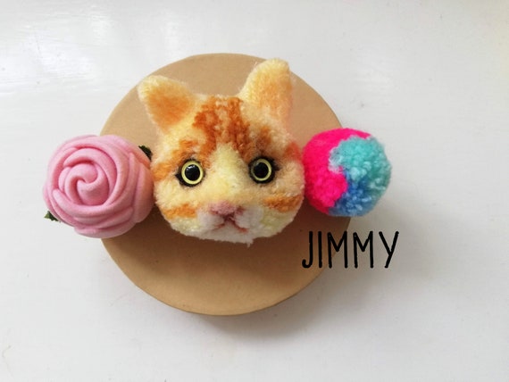 American Shorthair Cat Kitten Handmade Wool Pom Pom Brooch Etsy