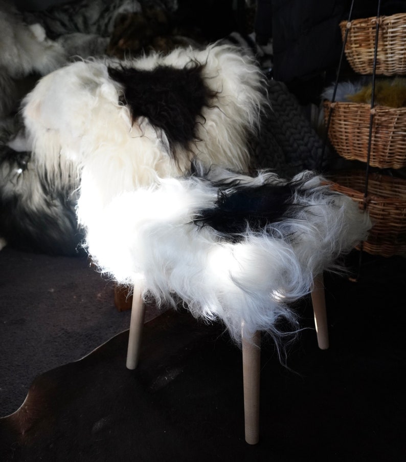 Natural Beechwood and Icelandic Sheepskin Stool - Thumbnail 2