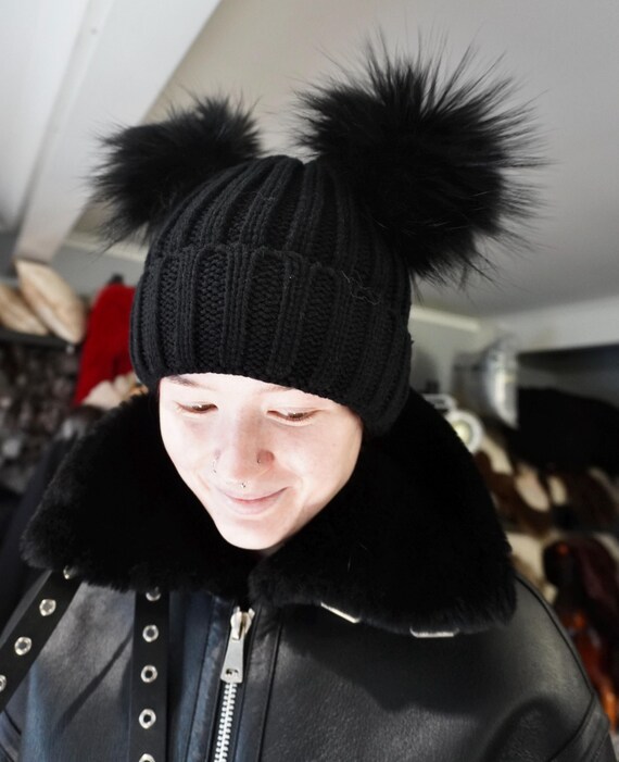 Black Beanie With Genuine Fur Women main image 2