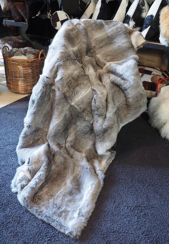 2019 Luxury Rabbit Fur Throw 100/% Real Rex Fur Warm Soft Bedspread Blanket King